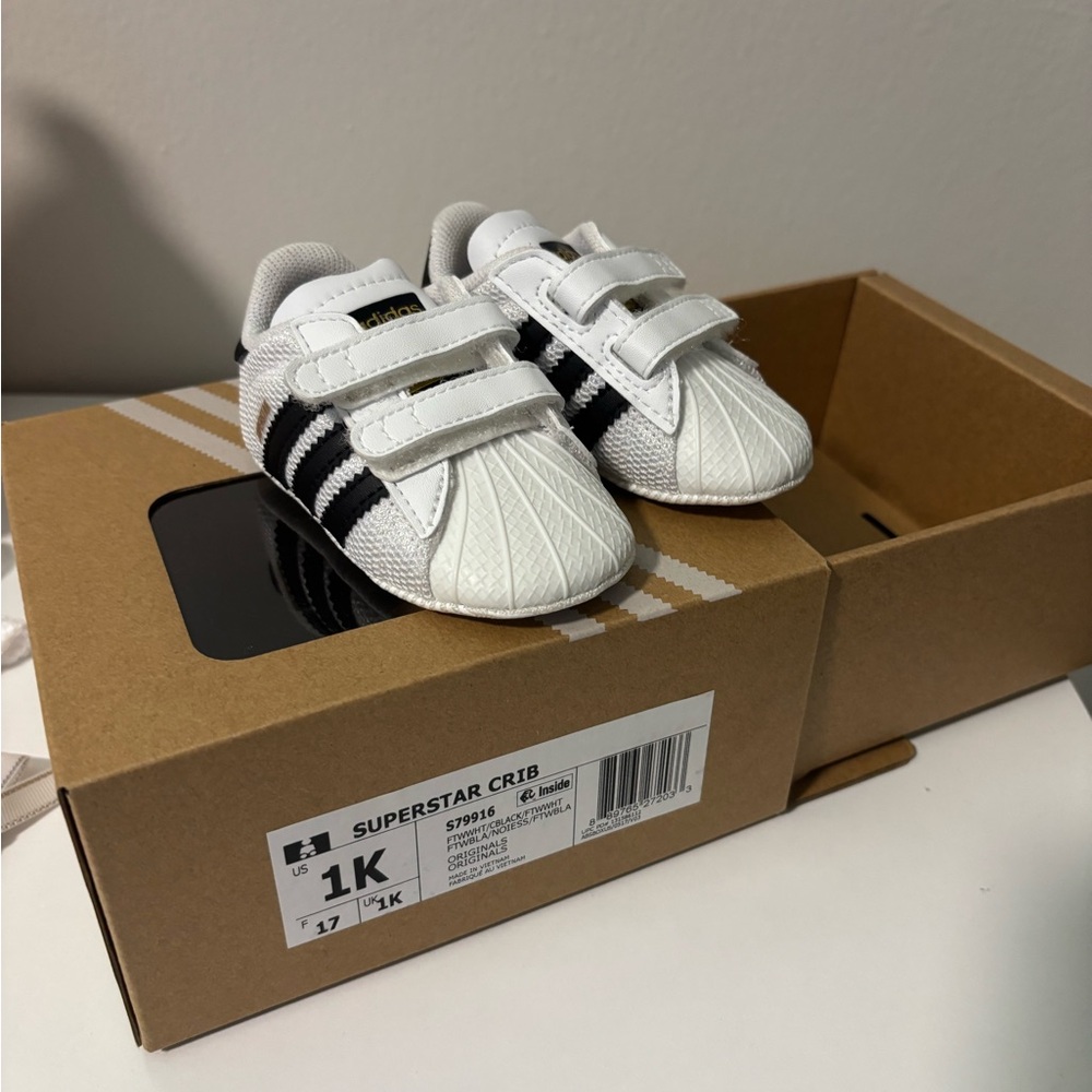 Adidas Kids White and Black Superstar Crib Shoes